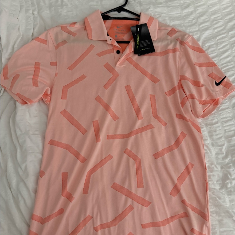Nike Men's Pink Patterned Polo Shirt